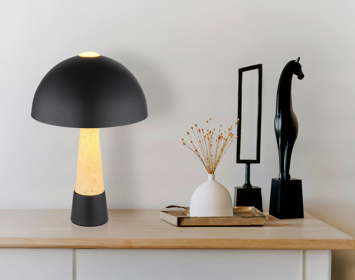 TISCHLEUCHTE 25/36,5 cm   - Beige/Schwarz, Design, Kunststoff/Metall (25/36,5cm) - Globo