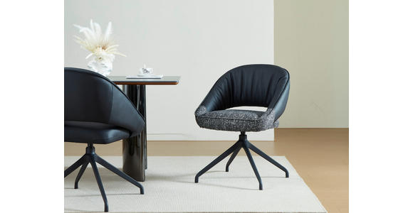 ARMLEHNSTUHL  Sitzfläche 360° drehbar, automatische Rückholfunktion Webstoff Echtleder  - Schwarz, Design, Leder/Textil (61/81/66cm) - Dieter Knoll