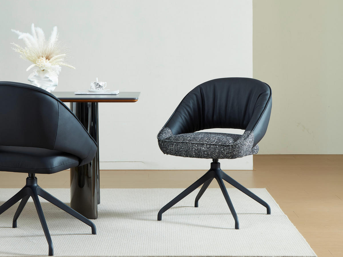 ARMLEHNSTUHL  Sitzfläche 360° drehbar, automatische Rückholfunktion Webstoff Echtleder  - Schwarz, Design, Leder/Textil (61/81/66cm) - Dieter Knoll