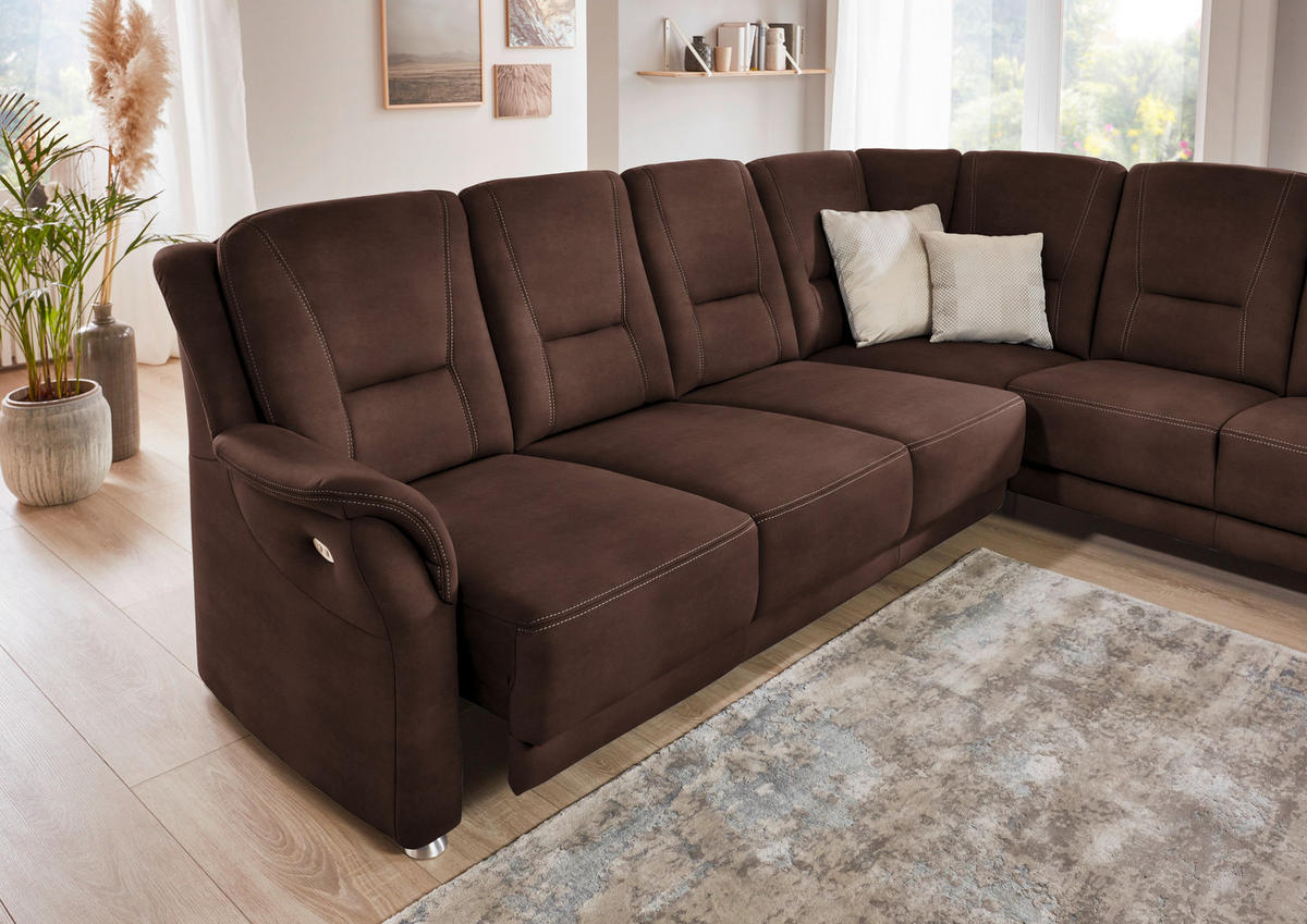 ECKSOFA in Mikrofaser Braun  275/223 cm  - Beige/Alufarben, KONVENTIONELL, Textil/Metall (275/223cm) - Beldomo Comfort