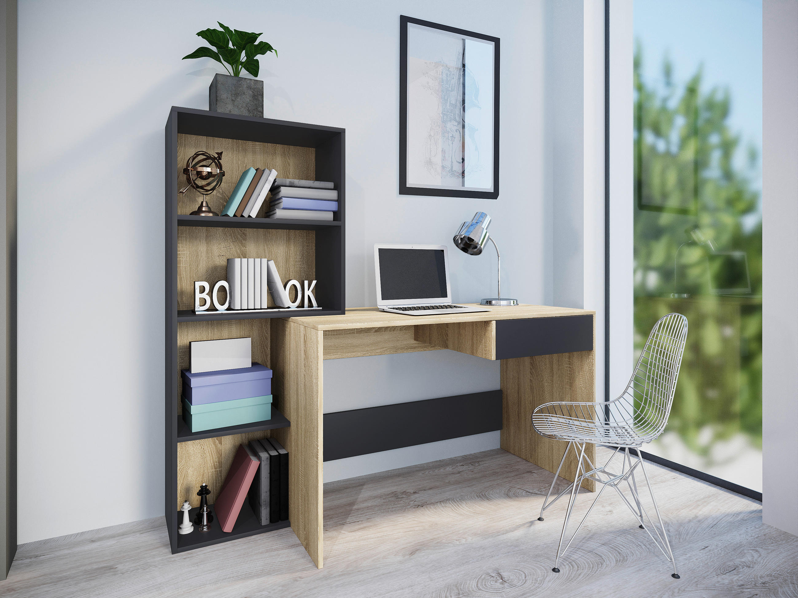 KOMBINOVANI RADNI STO  antracit, sonoma hrast   - sonoma hrast/antracit, Moderno, pločasti materijal (159/145/60cm) - Xora