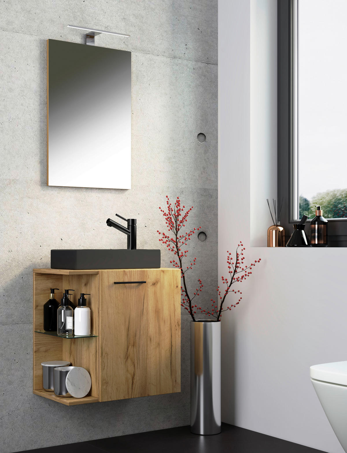 GÄSTEBAD 52 cm  - Honigeiche/Schwarz, MODERN, Glas/Keramik (52cm) - MID.YOU