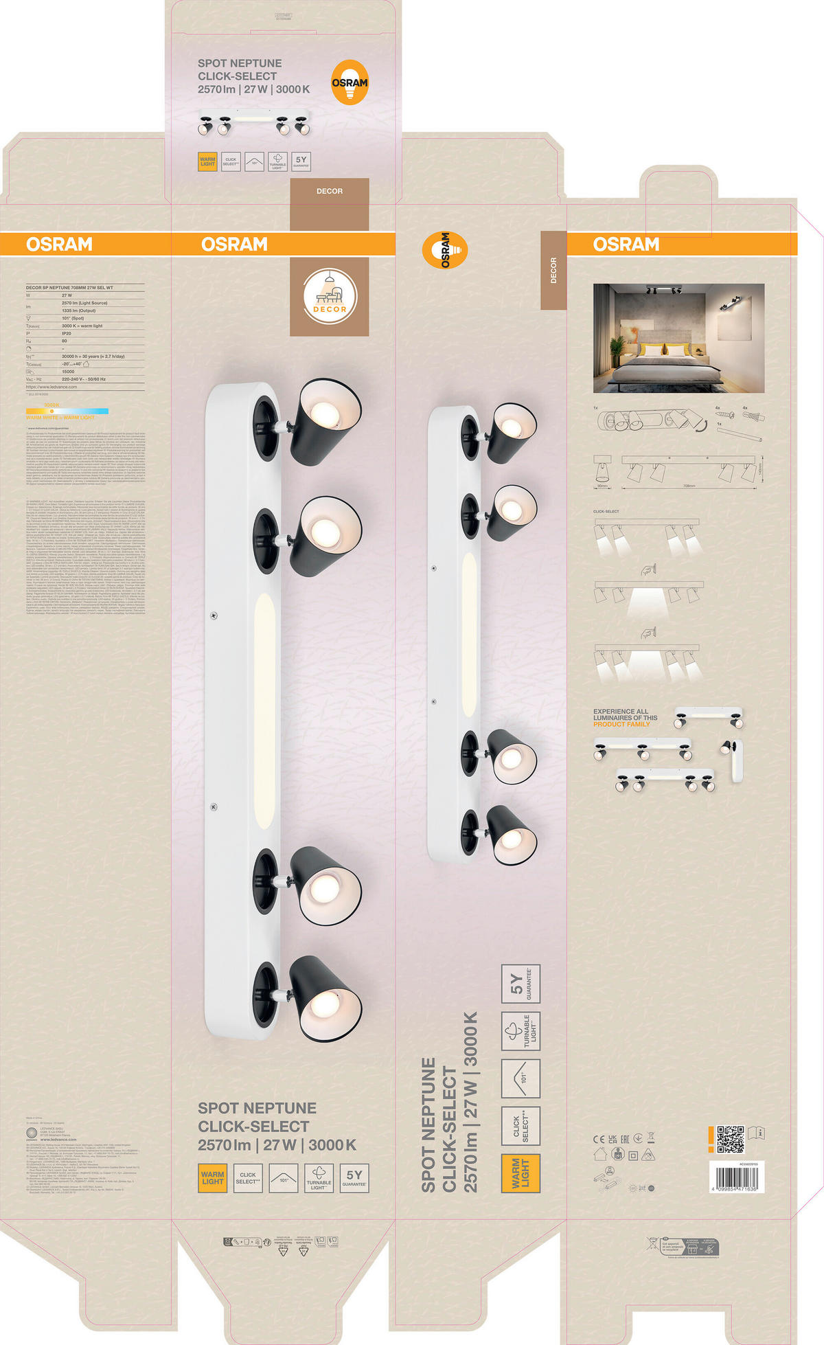 LED-DECKENLEUCHTE 70,8/9/14 cm   - Weiß, Basics, Kunststoff/Metall (70,8/9/14cm) - Osram