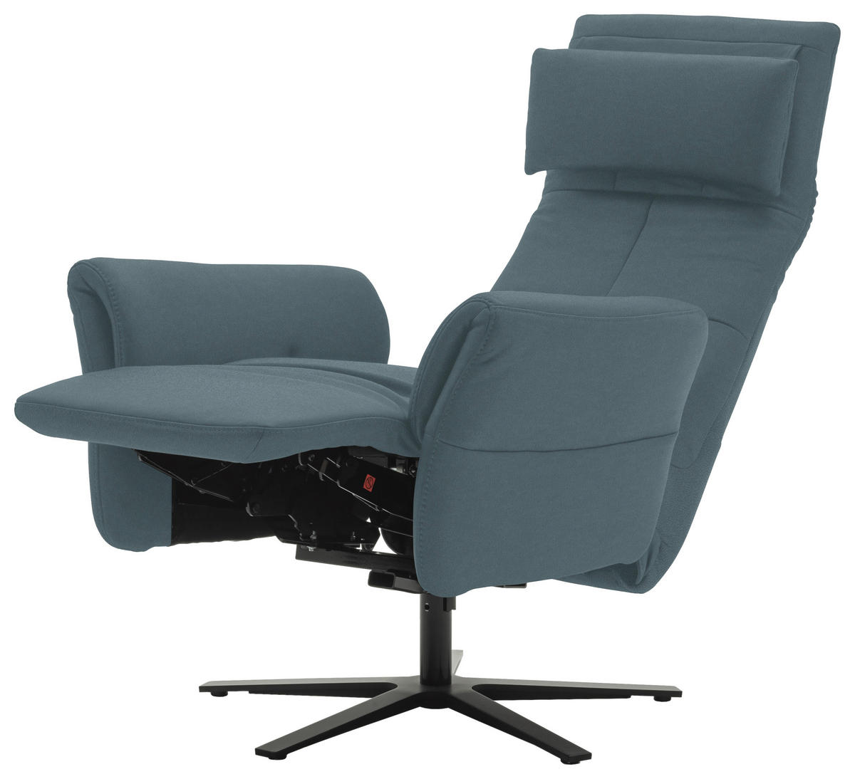 RELAXSESSEL Echtleder Relaxfunktion, Kopfteilverstellung, Nackenkissen    - Blaugrau/Schwarz, Design, Leder/Metall (81/118/82cm) - Schöner Wohnen