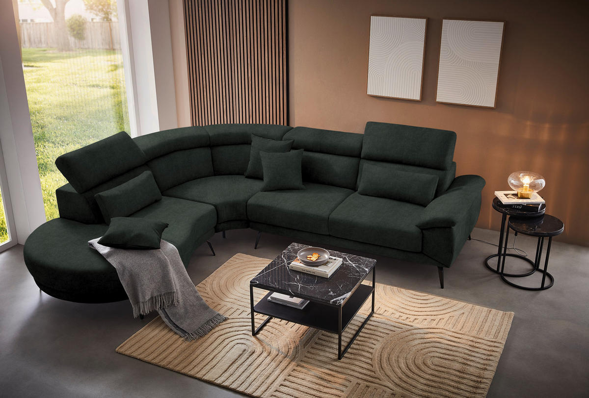 ECKSOFA in Velours Dunkelgrün  264/299 cm  - Dunkelgrün/Schwarz, Design, Textil/Metall (264/299cm) - Novel