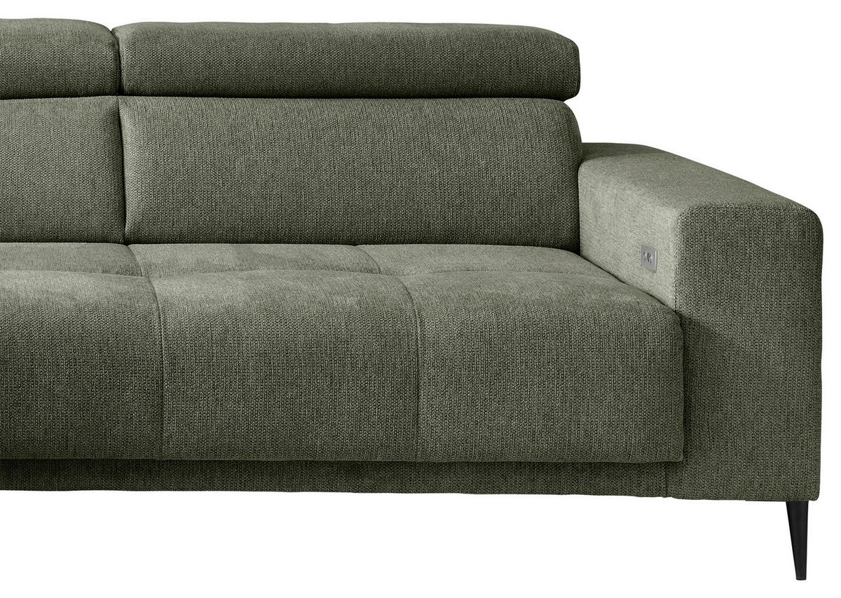 ECKSOFA INTERA Dunkelgrün Struktur Kopfteilverstellung, Sitzvorzug  - Dunkelgrün/Schwarz, KONVENTIONELL, Textil/Metall (225/305cm) - Livetastic