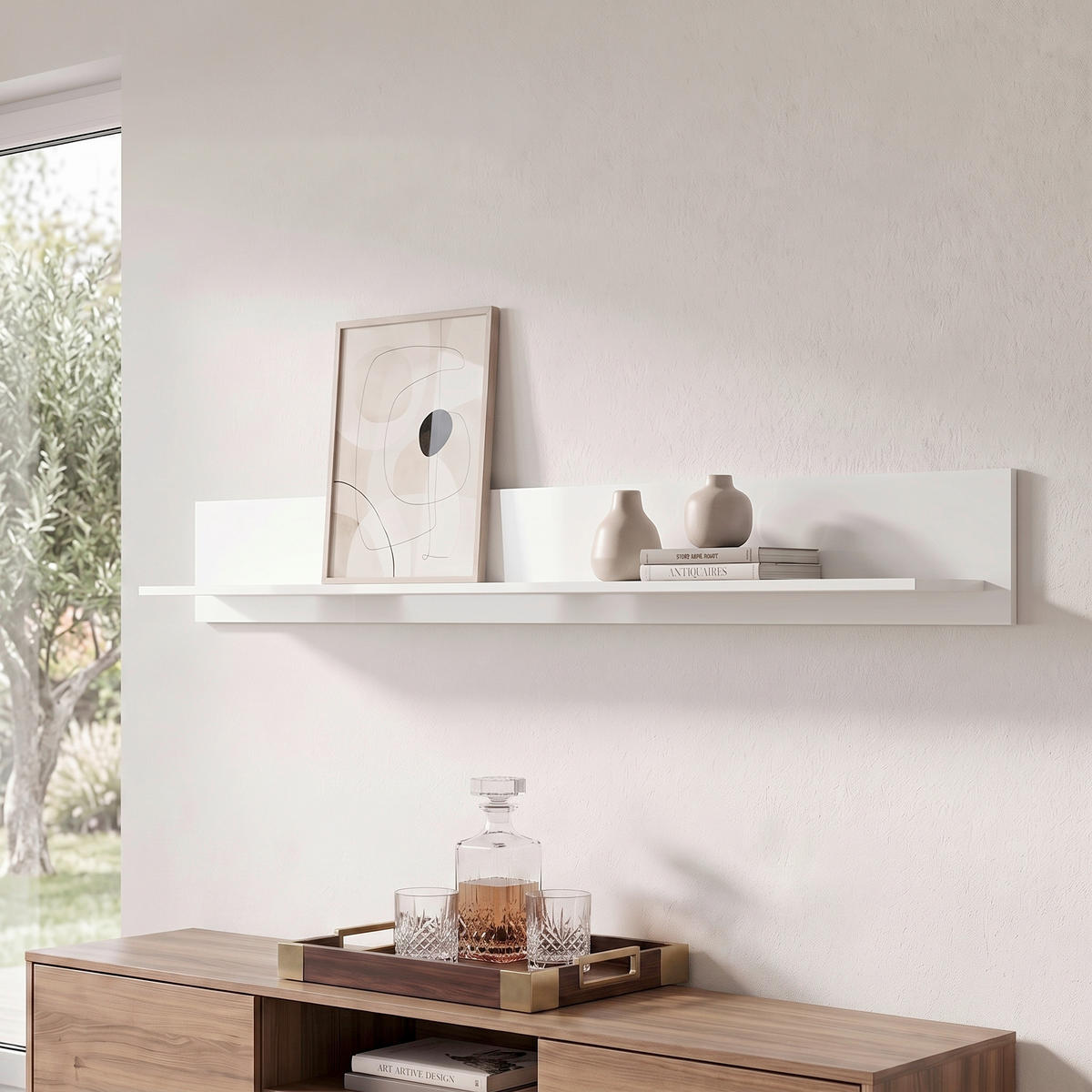 POLICA ZIDNA bijela visoki sjaj  drvni materijal  - bijela visoki sjaj, Design, drvni materijal (170/22/21cm) - Modern Living