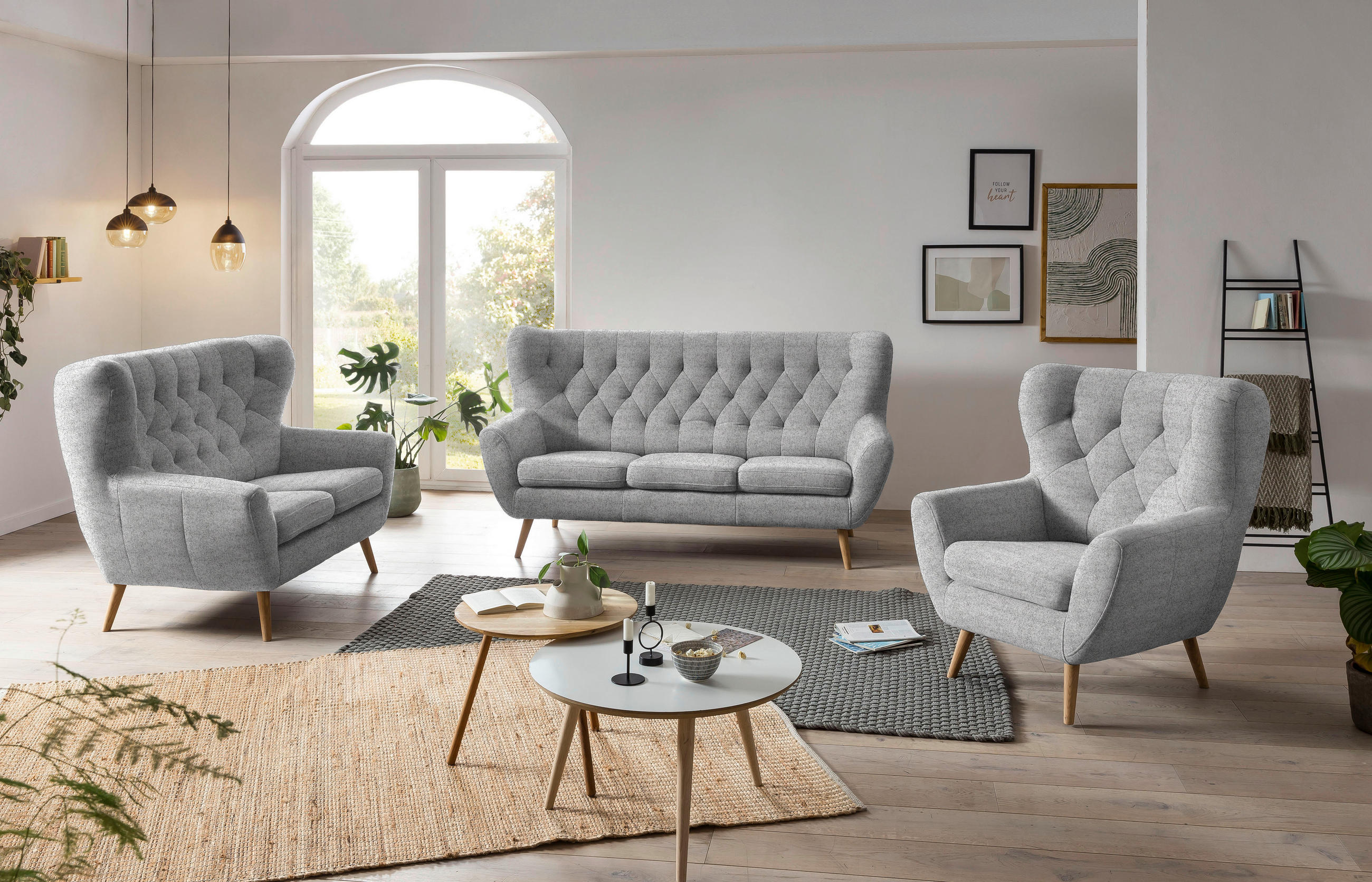 3-SITZER-SOFA in Flachgewebe Grau  - Grau, Design, Holz/Textil (187/101/95cm) - Stylife