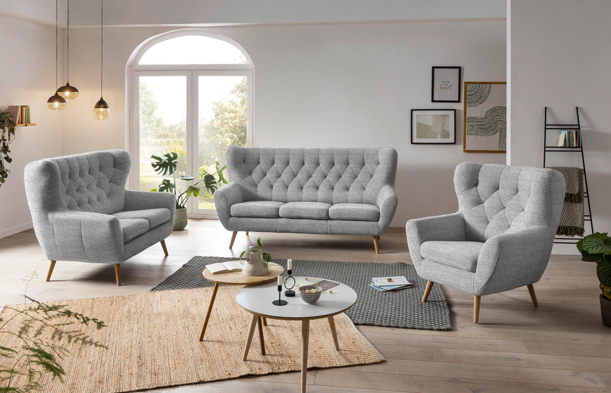 3-SITZER-SOFA Flachgewebe Grau  - Grau, Design, Holz/Textil (187/101/95cm) - Stylife