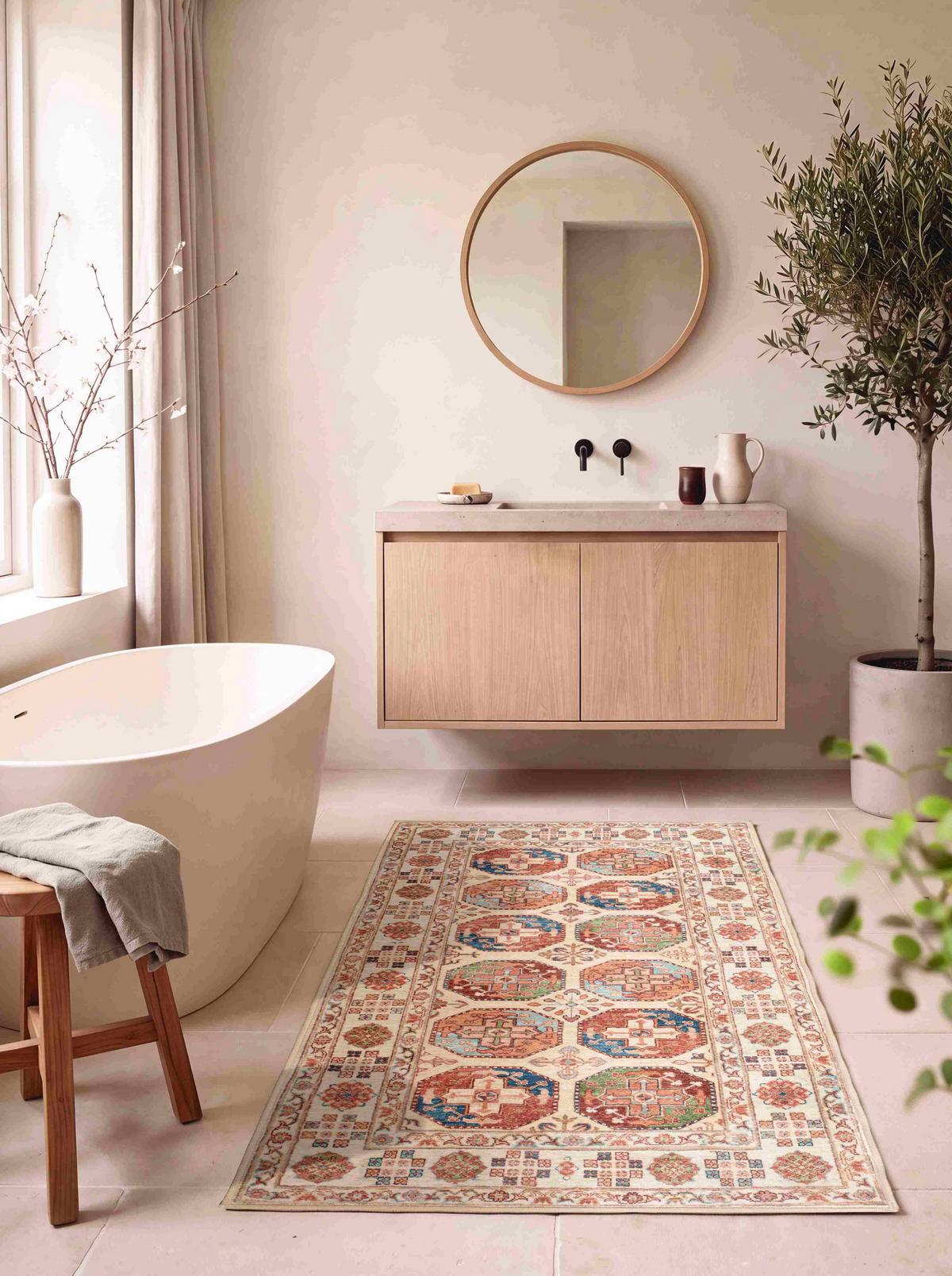 VINTAGE-TEPPICH Living Bathian 80/150 cm  in Creme, Terracotta, Graublau  - Graublau/Terracotta, LIFESTYLE, Kunststoff/Textil (80/150cm) - Lindorug