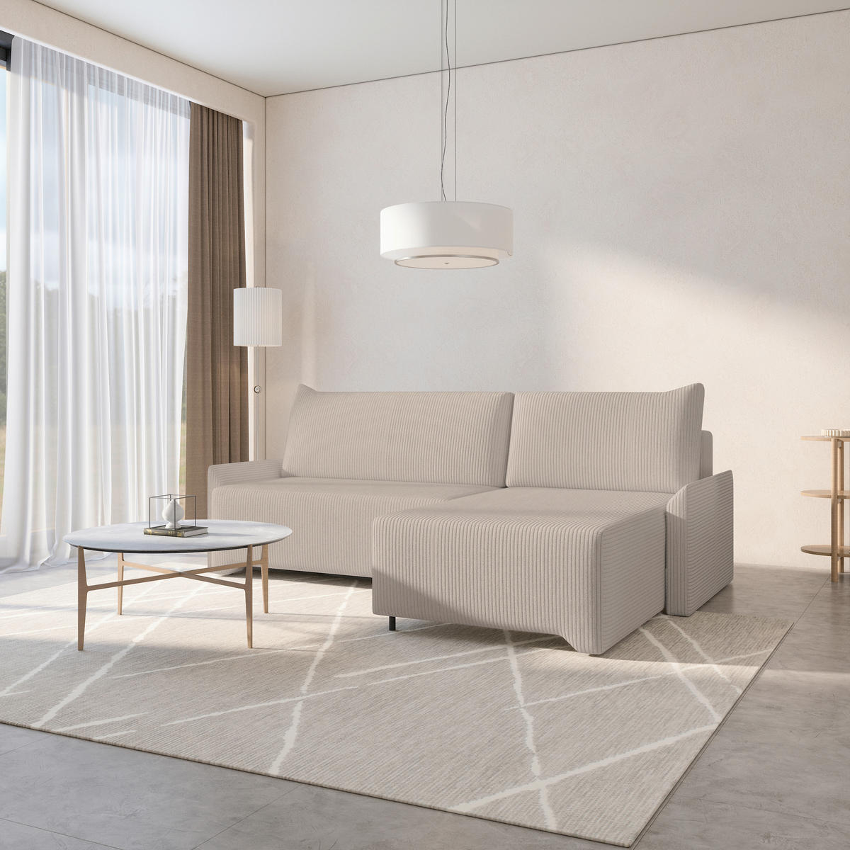ECKSOFA LOCO in Cord Hellbraun  - Hellbraun, Design, Kunststoff/Textil (245/174cm) - MID.YOU