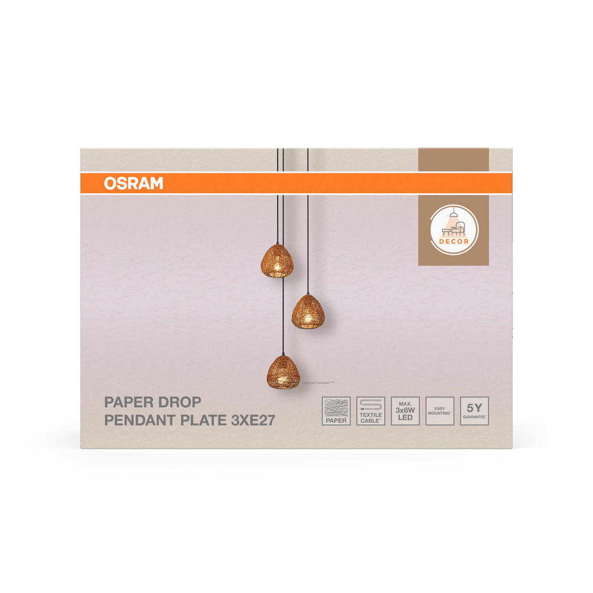 HÄNGELEUCHTE 36.7/150 cm  - Beige, Basics, Papier/Metall (36.7/150cm) - Osram