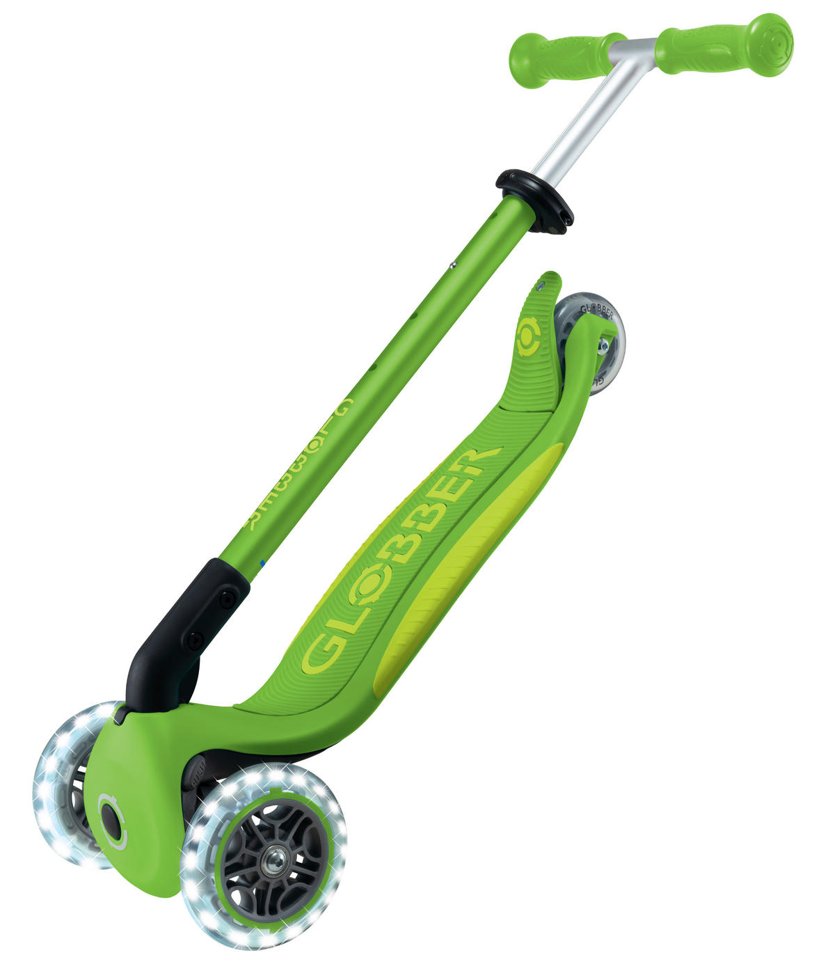 KINDERSCOOTER PRIMO FOLDABLE PLUS LIGHTS  - Limette/Grün, LIFESTYLE, Kunststoff/Metall (57,5/28/82,5cm) - GLOBBER