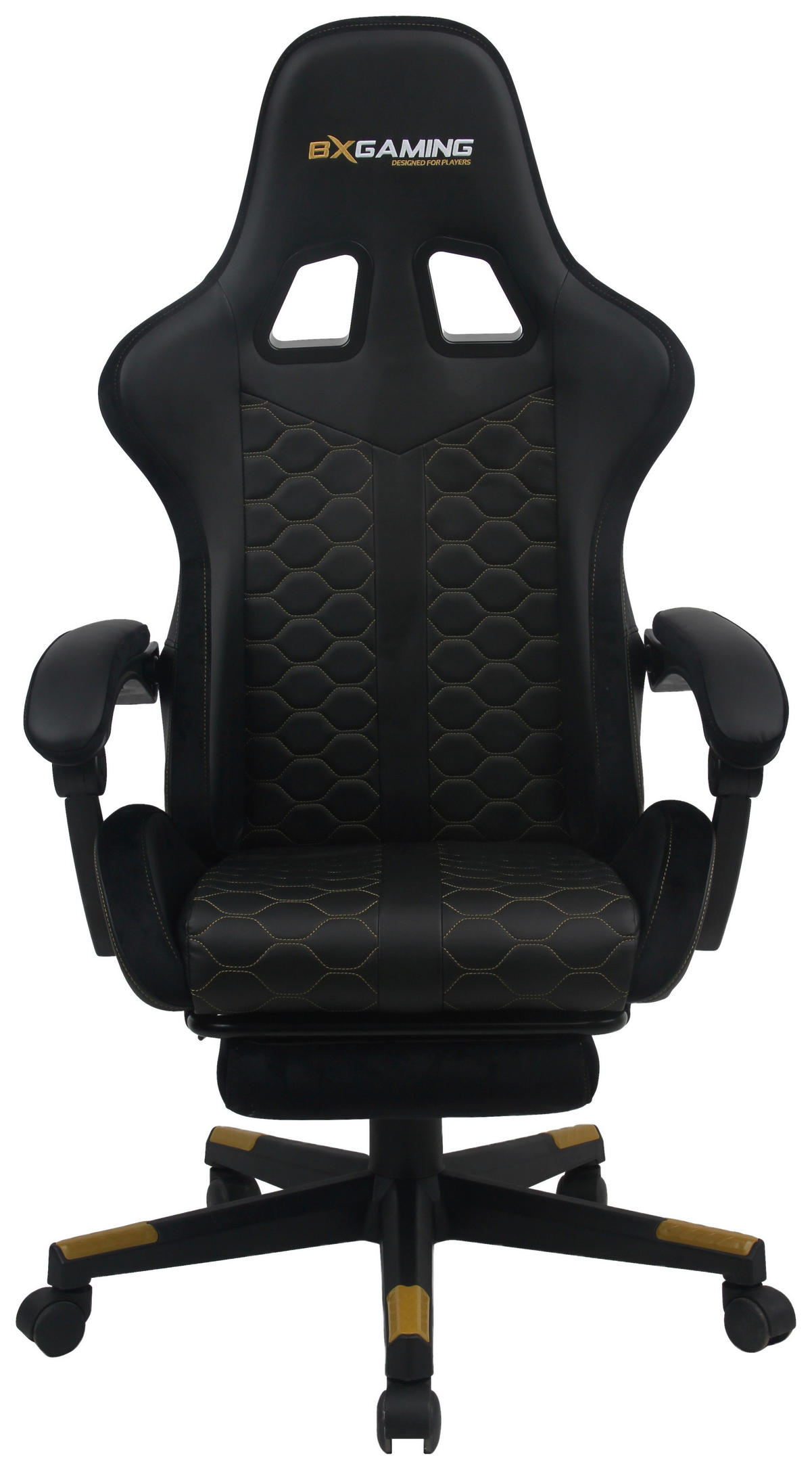 GAMINGSTUHL  in Lederlook, Samt Schwarz  - Goldfarben/Schwarz, Design, Kunststoff/Textil (63/114/62cm) - BX Gaming