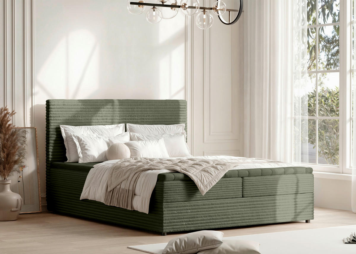 BOXSÄNG 140/200 cm  i olivgrön  - olivgrön/svart, Trend, textil/plast (140/200cm) - Boxxx