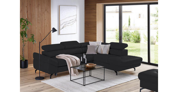 ECKSOFA in Echtleder Schwarz  - Schwarz, Design, Leder/Metall (270/220cm) - Novel