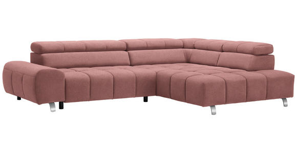 ECKSOFA in Webstoff Rosa  - Dunkelgrau/Silberfarben, Design, Textil/Metall (295/201cm) - Hom`in