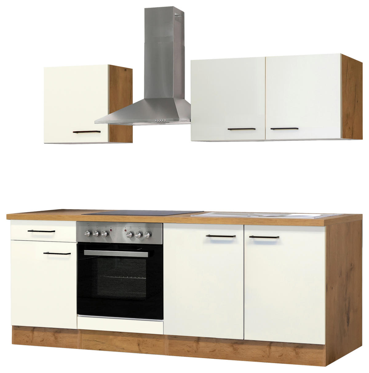 KÜCHENBLOCK 210 cm   in Eichefarben, Magnolie  - Eichefarben/Magnolie, MODERN, Holzwerkstoff/Metall (210cm) - FlexWell