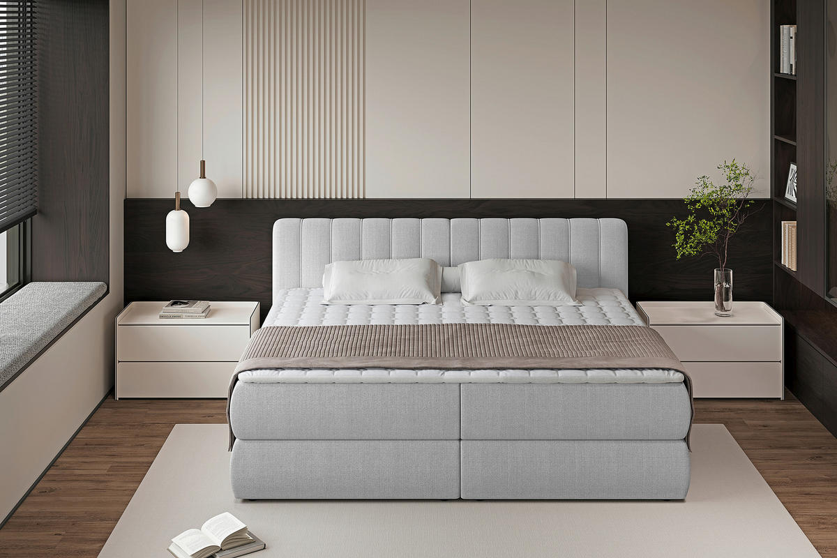 BOXSPRINGBETT 220/200 cm  Hellgrau  - Hellgrau/Schwarz, Design, Kunststoff/Textil (220/200cm) - Chameo