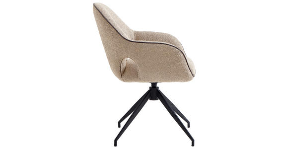ARMLEHNSTUHL  Sitzfläche 360° drehbar, automatische Rückholfunktion Leinenoptik  - Sandfarben/Schwarz, Design, Textil/Metall (62/85/64cm) - Novel