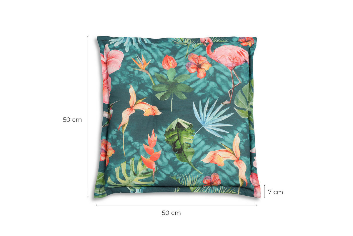 GARTENSITZKISSEN 2er-Set Flamingo  - Blau/Rosa, Basics, Textil (50/7/50cm)