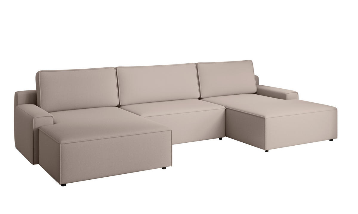 WOHNLANDSCHAFT CHALLENGE Taupe Struktur  - Taupe/Schwarz, MODERN, Kunststoff/Textil (168/333/168cm) - Trendmanufaktur