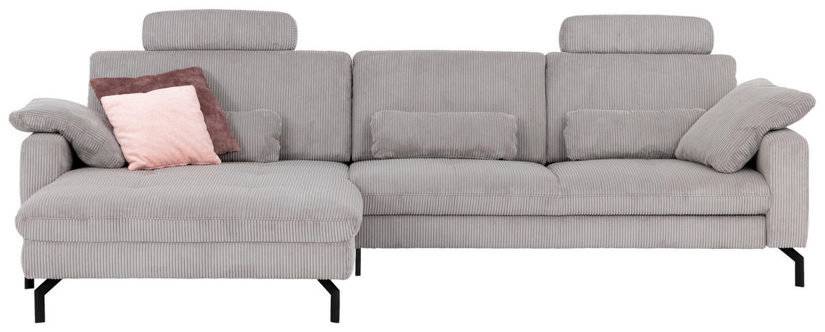 ECKSOFA in Cord Grau  - Schwarz/Grau, Design, Textil/Metall (178/302cm) - Beldomo Style