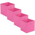 FALTBOX 4er Set Metall, Textil, Karton Silberfarben, Pink  - Pink/Silberfarben, Design, Karton/Textil (32/32/32cm) - Carryhome