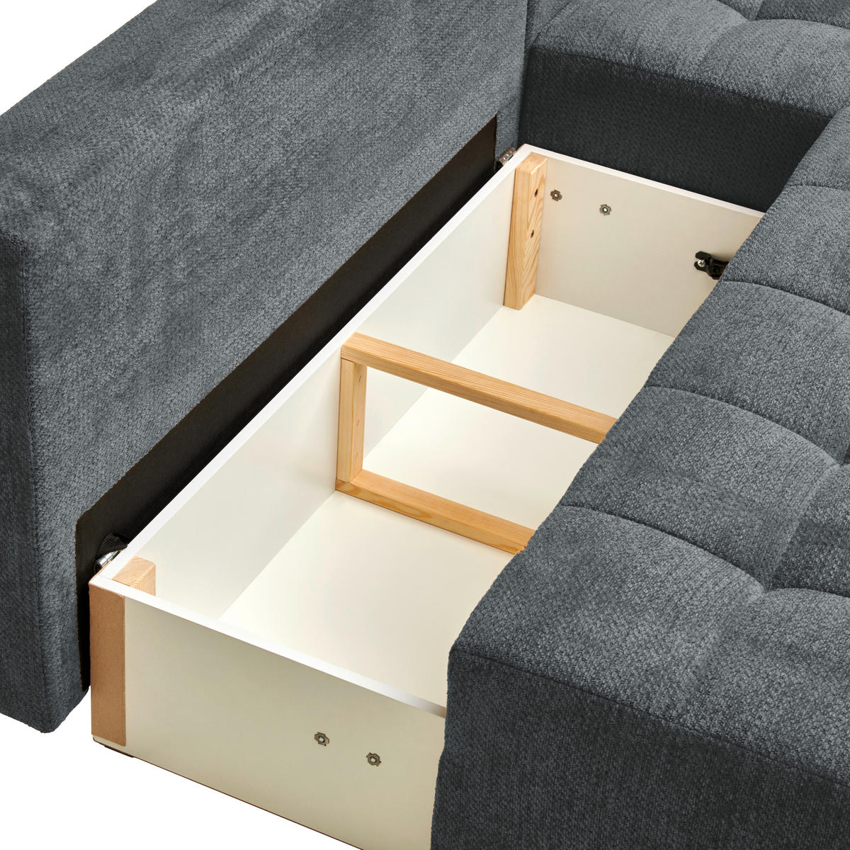 ECKSOFA in Chenille Dunkelgrau  - Dunkelgrau/Schwarz, MODERN, Kunststoff/Textil (204/145cm) - home24