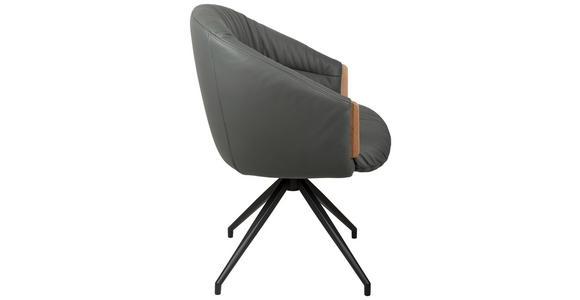 ARMLEHNSTUHL  Sitzfläche 360° drehbar, automatische Rückholfunktion  Echtleder  - Anthrazit/Schwarz, Design, Leder/Holz (61/84/62cm) - Valnatura