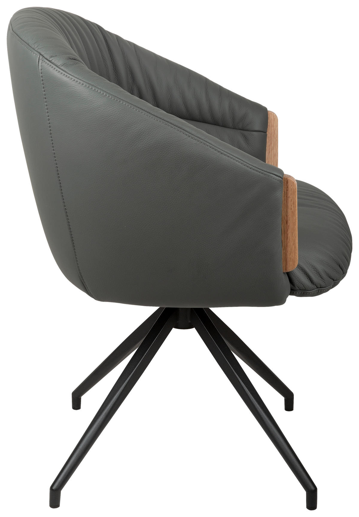 ARMLEHNSTUHL  Sitzfläche 360° drehbar, automatische Rückholfunktion  Echtleder  - Anthrazit/Schwarz, Design, Leder/Holz (61/84/62cm) - Valnatura