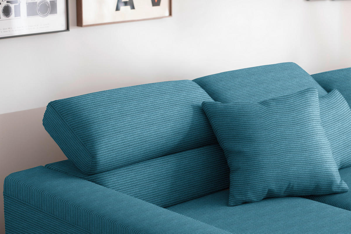 ECKSOFA Cord Petrol  - Petrol/Schwarz, Design, Textil/Metall (215-217/293cm) - Schöner Wohnen