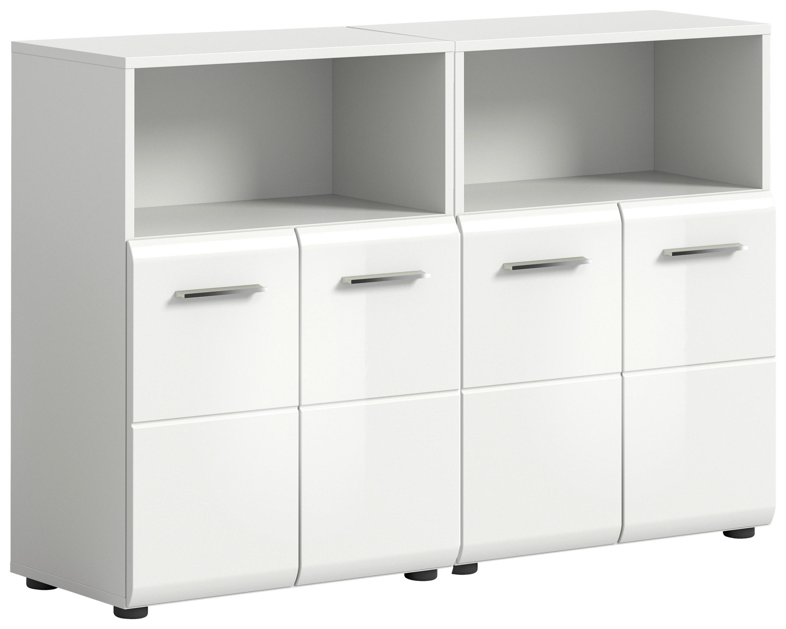 MIDISCHRANK 120/80/30 cm  - Weiß Hochglanz/Silberfarben, MODERN, Holzwerkstoff/Kunststoff (120/80/30cm) - MID.YOU