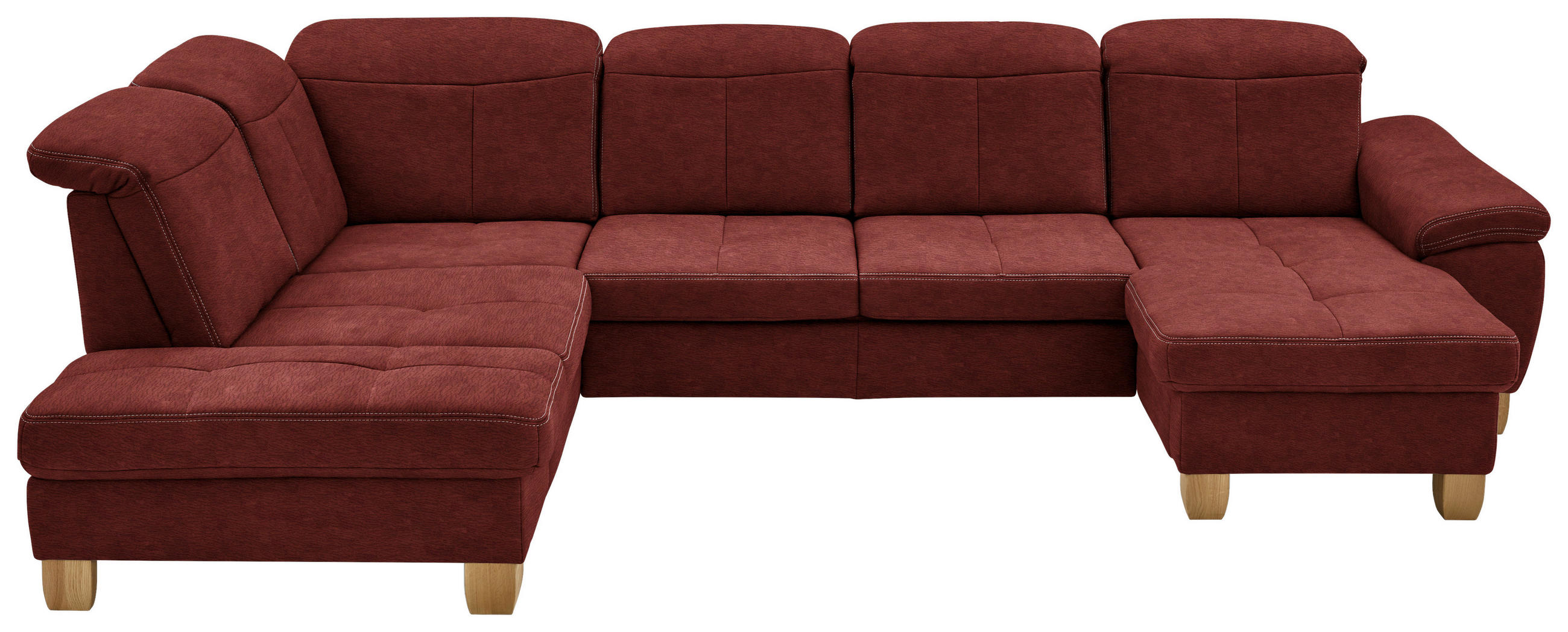 WOHNLANDSCHAFT in Mikrofaser Hellrot  - Wildeiche/Hellrot, Konventionell, Holz/Textil (243/343/185cm) - Voleo