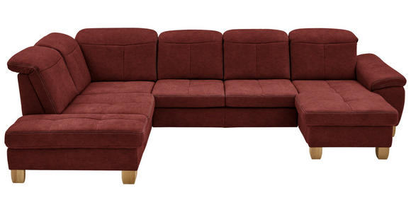 WOHNLANDSCHAFT Hellrot Mikrofaser - Wildeiche/Hellrot, KONVENTIONELL, Holz/Textil (243/343/185cm) - Voleo