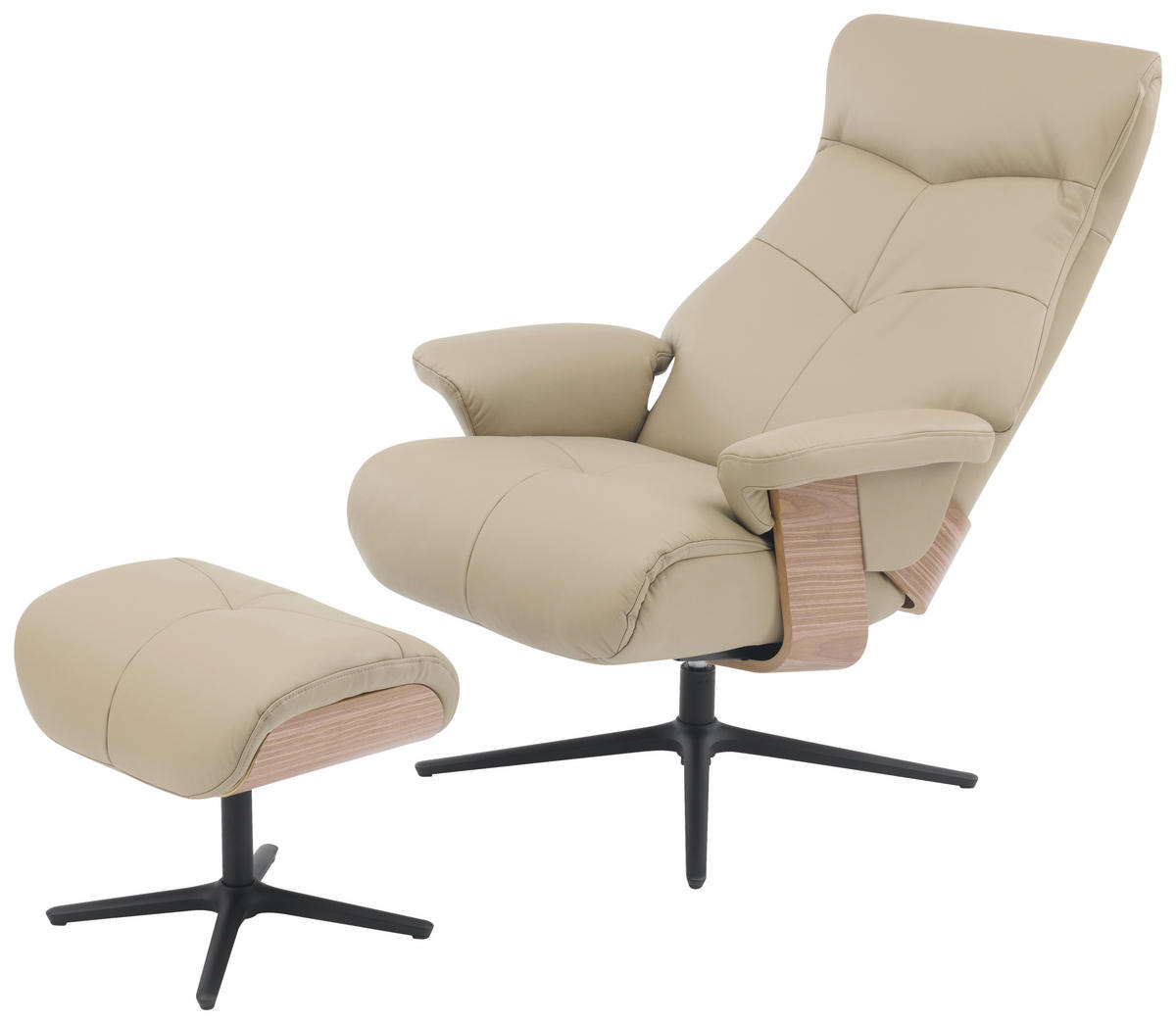 RELAXSESSELSET in Holz, Textil, Leder Taupe  - Taupe/Schwarz, Design, Leder/Holz (78/111/81cm) - Livetastic
