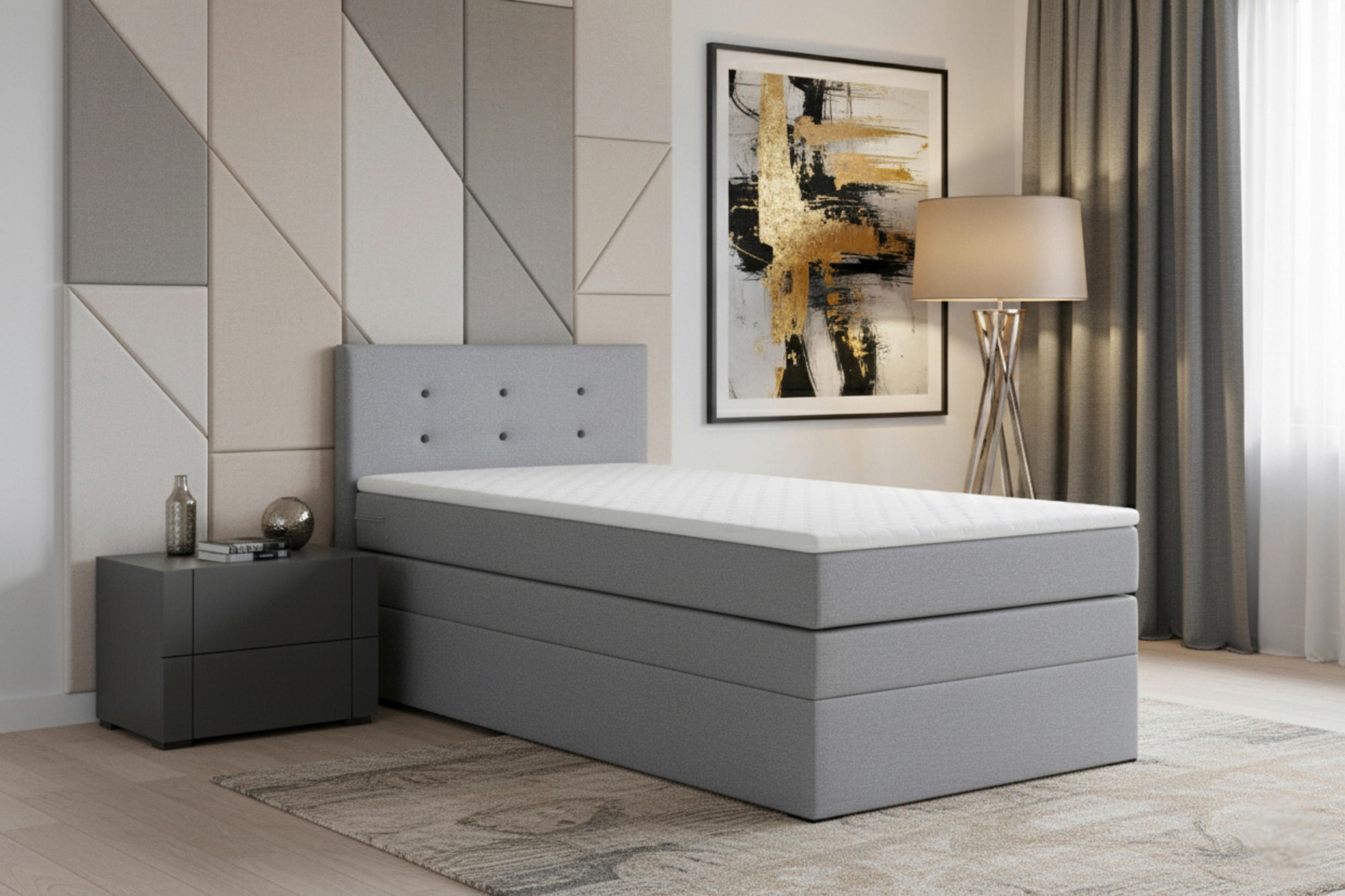 BOXSPRINGBETT 90/200 cm,  in Silberfarben, Bettkasten, Topper, H3 = fest  - Silberfarben/Schwarz, MODERN, Kunststoff/Textil (90/200cm) - MID.YOU