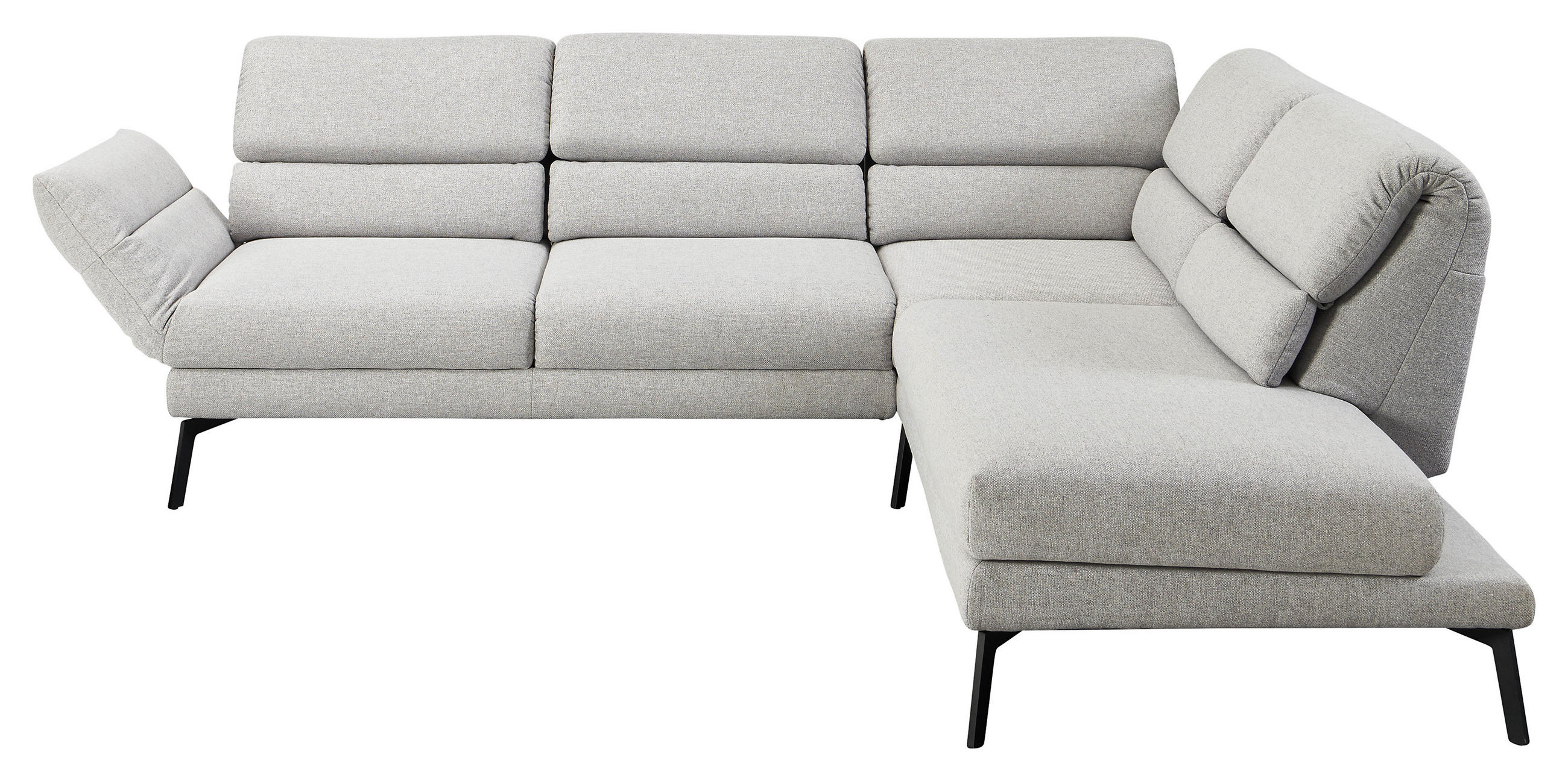 ECKSOFA Hellgrau Flachgewebe  - Hellgrau/Schwarz, Design, Textil/Metall (253-363/212-253cm) - Dieter Knoll