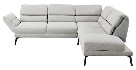 ECKSOFA Hellgrau Flachgewebe Armteilverstellung, Relaxfunktion, Kopfteilverstellung  - Hellgrau/Schwarz, Design, Textil/Metall (253-363/212-253cm) - Dieter Knoll
