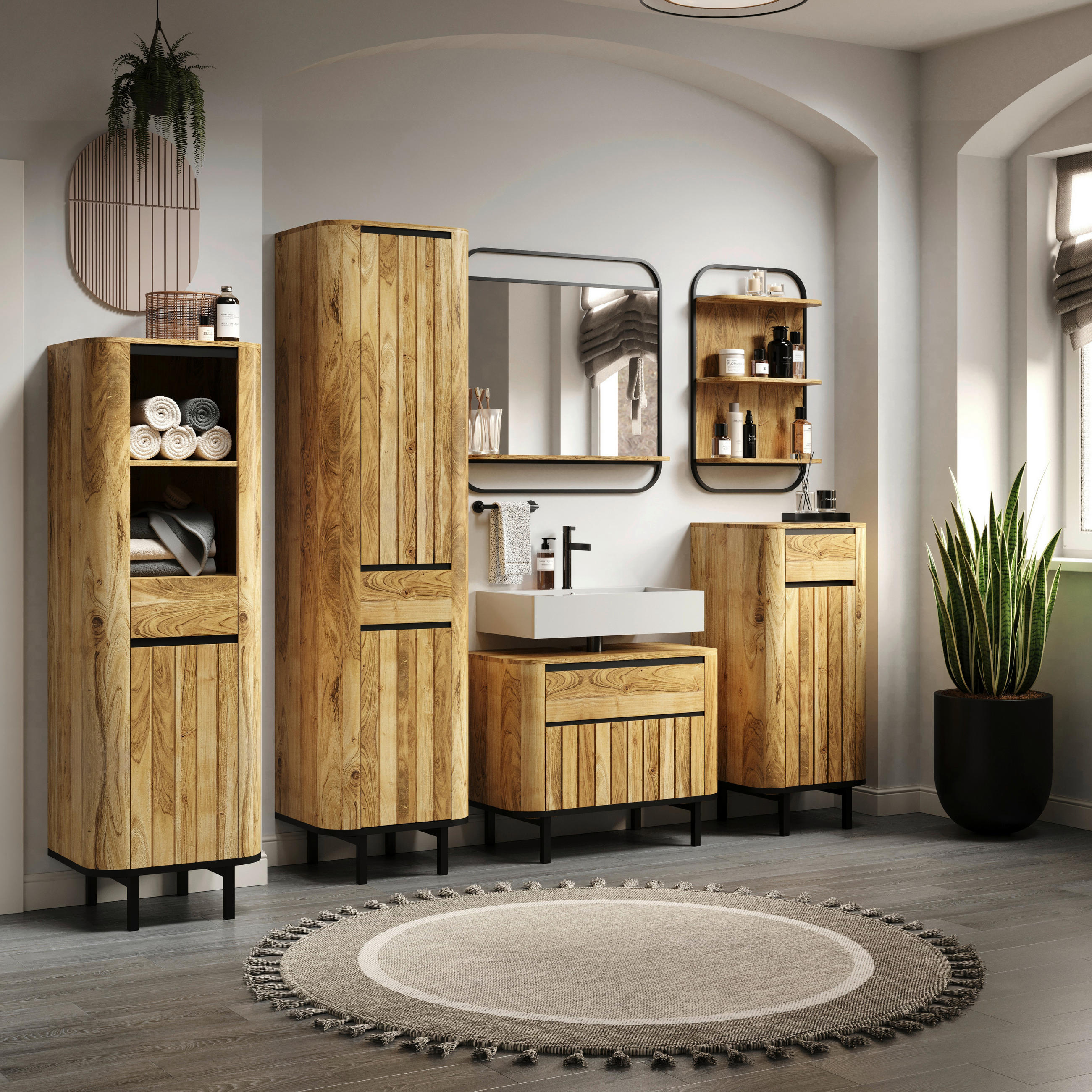 HOCHSCHRANK 51/160/42 cm  - Schwarz/Naturfarben, Natur, Holz/Metall (51/160/42cm) - Livetastic