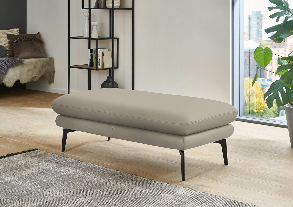 ECKSOFA in Echtleder Ecru  - Ecru/Schwarz, Design, Leder/Metall (180/310cm) - Dieter Knoll