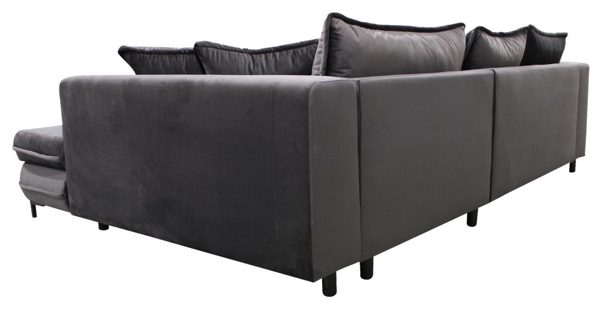 ECKSOFA Grau Velours  - Schwarz/Grau, Design, Textil/Metall (277/187cm) - Livetastic