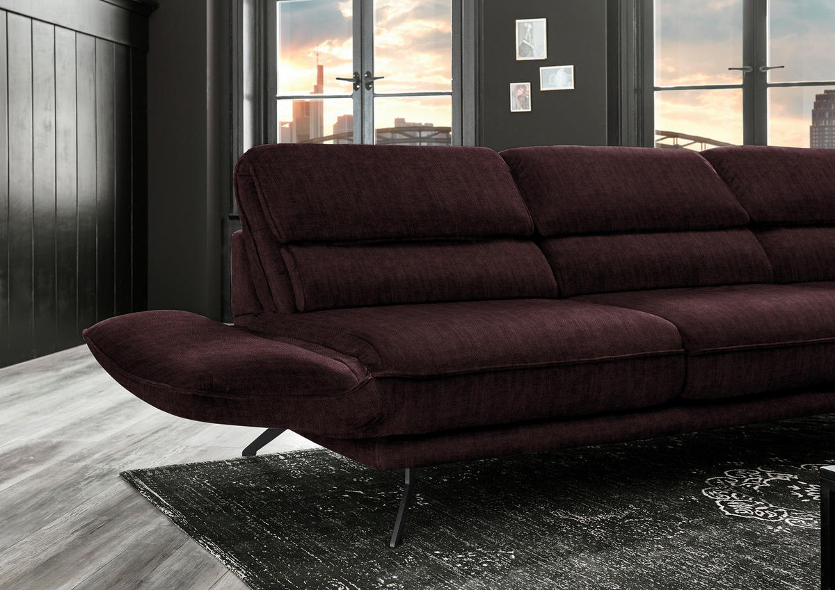 ECKSOFA in Velours Dunkelbraun  - Dunkelbraun/Schwarz, Design, Textil/Metall (283/153cm) - Valdera