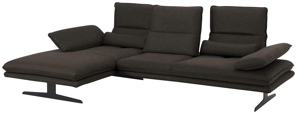 ECKSOFA in Mikrofaser Mokka  - Schwarz/Mokka, Design, Textil/Metall (164/291cm) - Chilliano