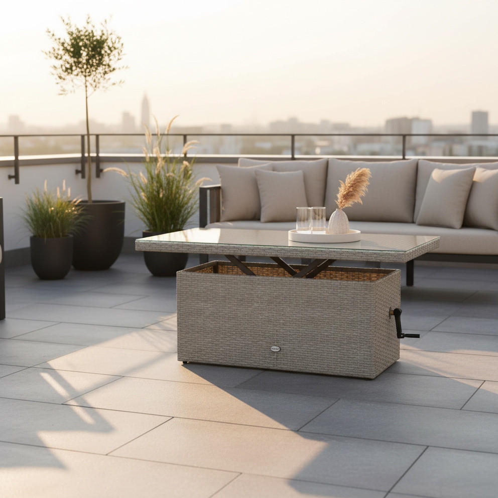 GARTENTISCH Metall, Kunststoff Grau rechteckig  - Grau, MODERN, Glas/Kunststoff (120/60/46-68cm) - Gardenson