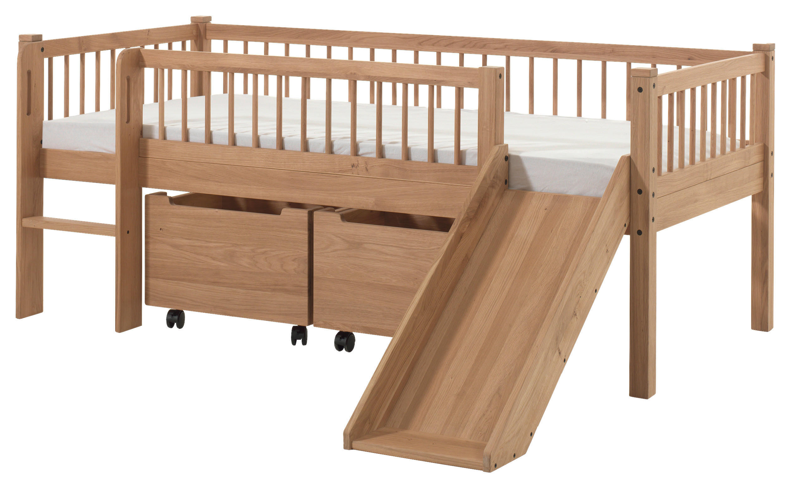 SPIELBETT Absturzsicherung, Leiter, Rutsche, Rollrost, Bettschublade 90/200 cm  in Eichefarben  - Eichefarben/Naturfarben, MODERN, Holz (90/200cm) - MID.YOU