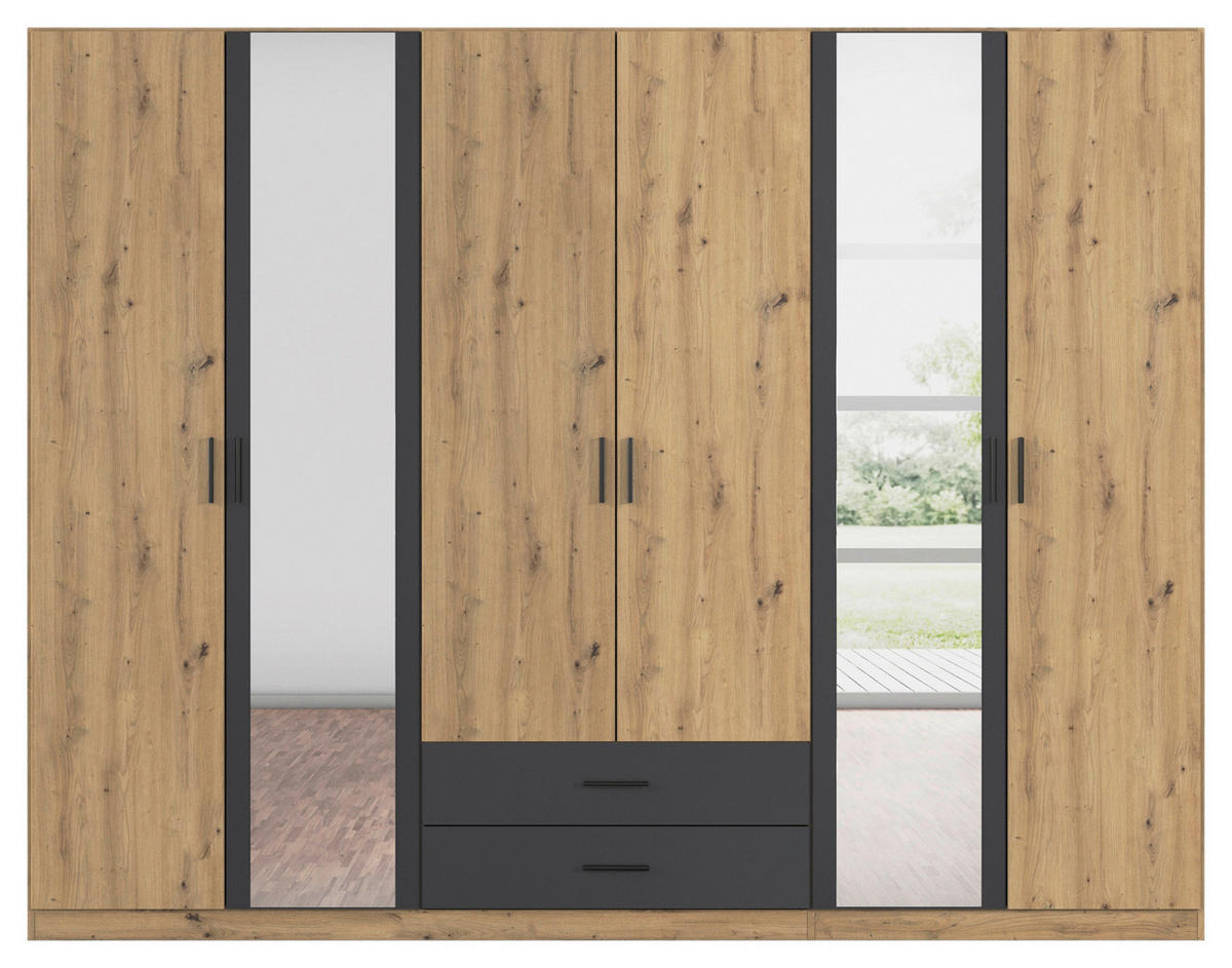 KLEIDERSCHRANK 271/210/54 cm 6-türig Grau, Eichefarben, Eiche Artisan  - Eichefarben/Eiche Artisan, KONVENTIONELL, Holzwerkstoff/Kunststoff (271/210/54cm) - Rauch Möbel