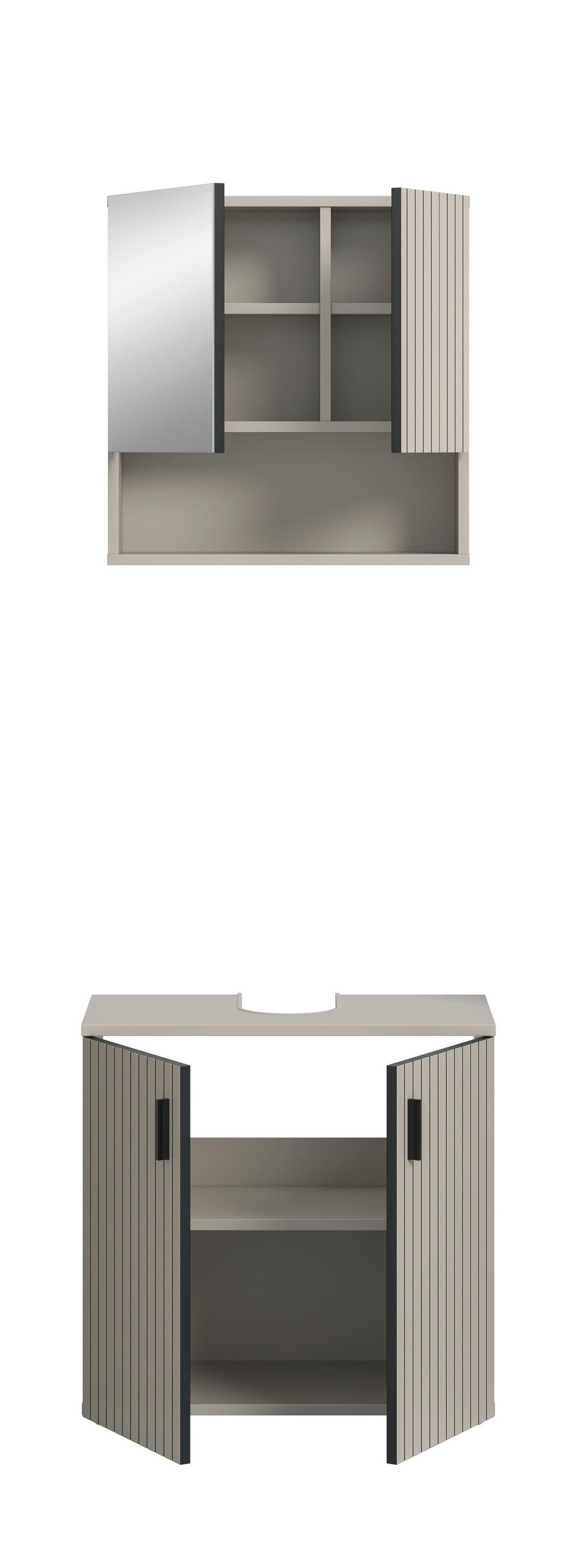 BADEZIMMER 2-teilig  in 60 cm  - Kaschmir/Schwarz, Trend, Glas/Holzwerkstoff (60cm) - MID.YOU