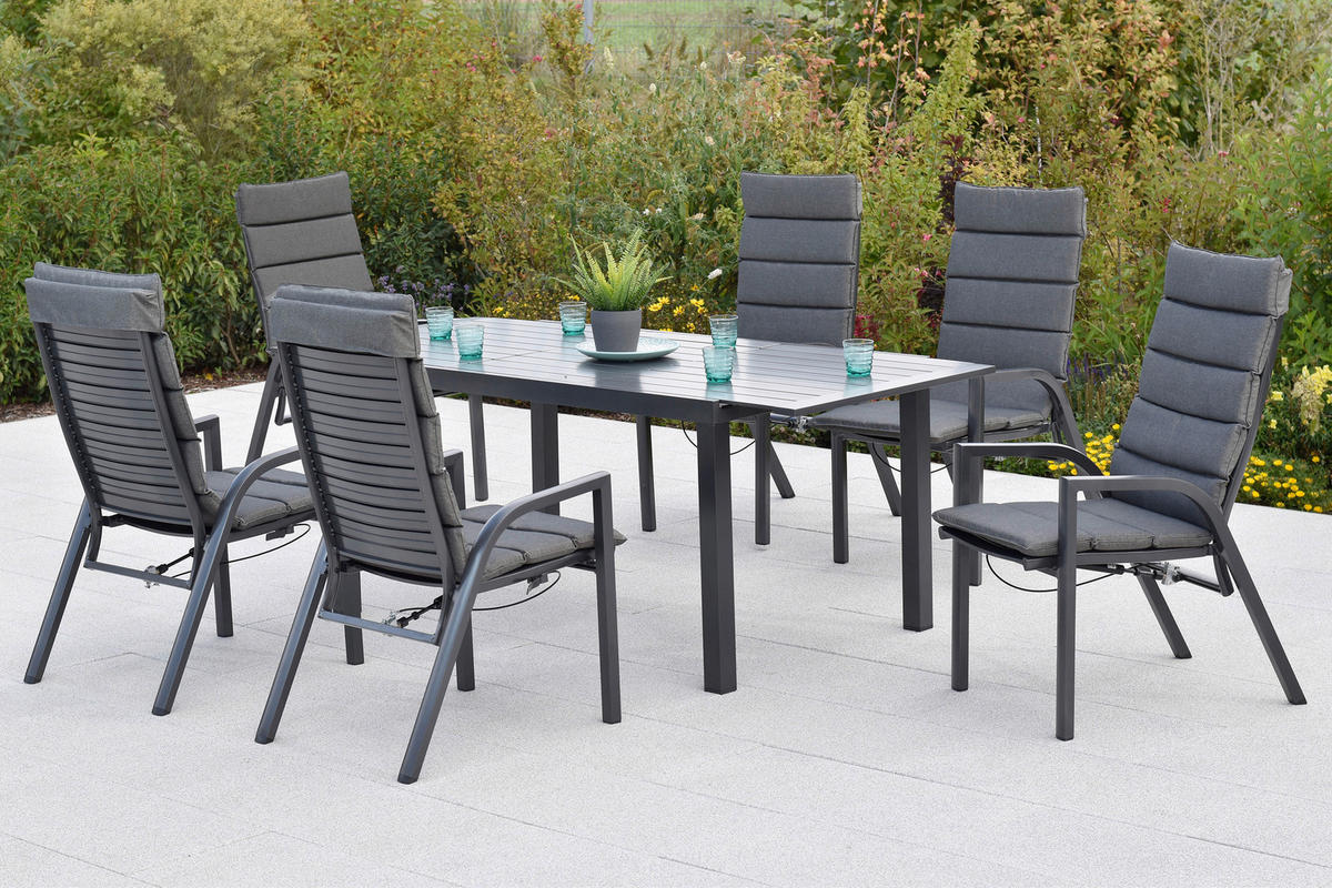 GARTENTISCHGRUPPE Aluminium  - Graphitfarben, KONVENTIONELL, Textil/Metall - Gardenson