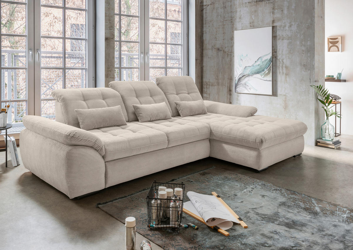 ECKSOFA Beige Cord  - Beige/Schwarz, MODERN, Textil/Metall (314/184cm) - Livetastic